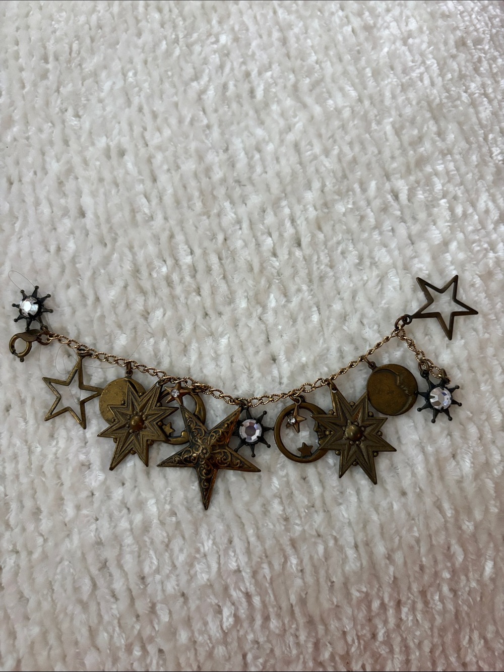 Vintage Bronze Star & Moon Charm Bracelet - Bronze, Clear